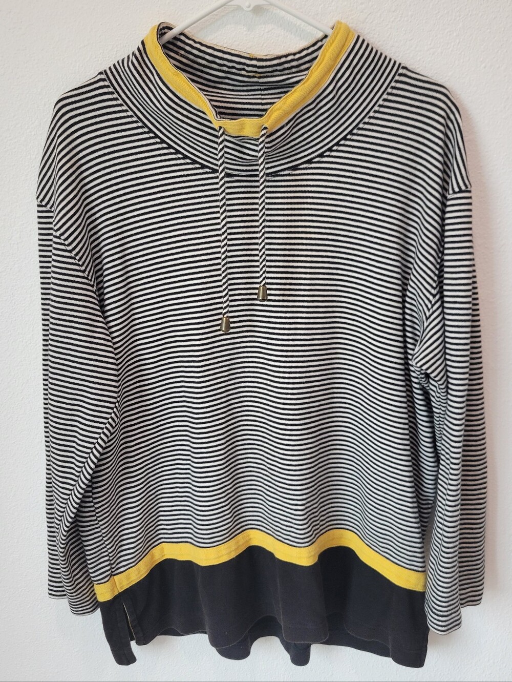 Vintage Norton Studio Women’s L Striped Pullover Mock Neck Drawstring 90s